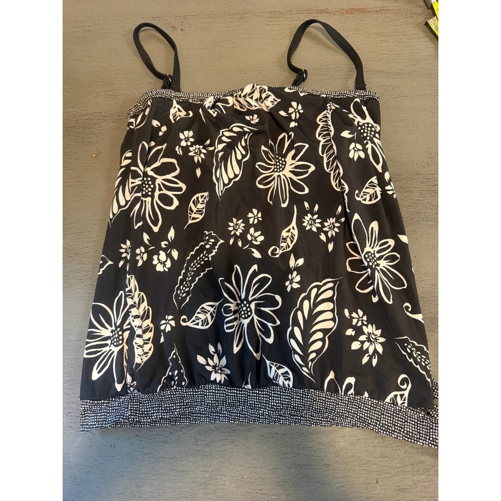 24th & Ocean Womens Black White Floral Blouson Tankini Swim Top TF3TF82 Size S